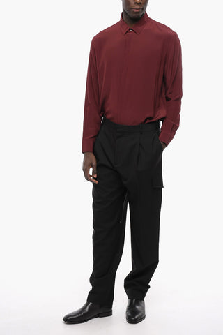 Single-pleated Wool Cargo Pants with Belt Loops