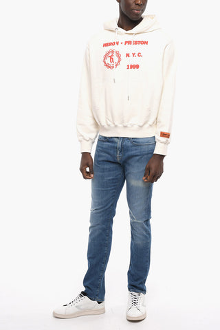 Dropped-shoulder Hoodie Sweatshirt with Lettering Print