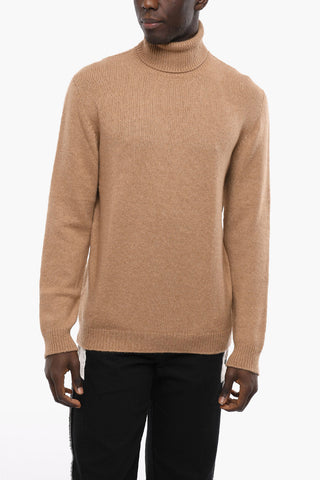Ribbed Details Turtleneck Wool Blend Sweater