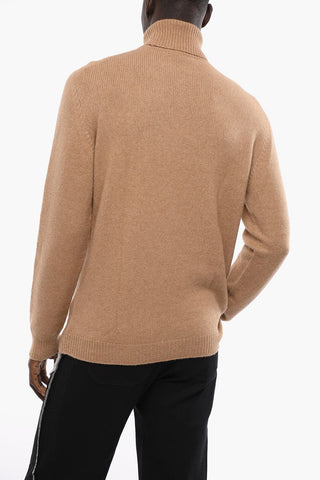 Ribbed Details Turtleneck Wool Blend Sweater