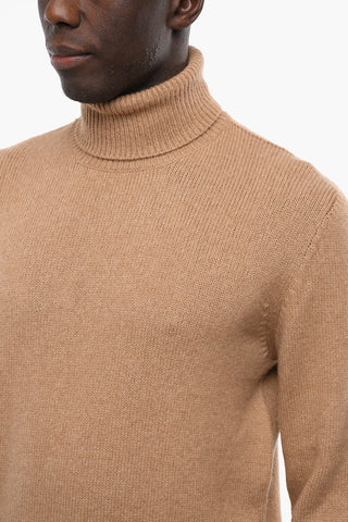 Ribbed Details Turtleneck Wool Blend Sweater