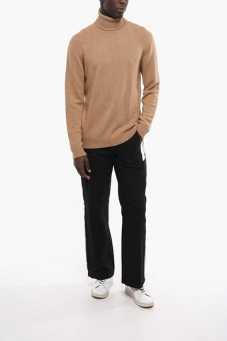 Ribbed Details Turtleneck Wool Blend Sweater