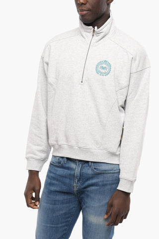 Solid Color Sweatshirt with Contrasting Print and Half Zip
