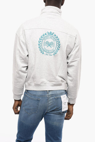 Solid Color Sweatshirt with Contrasting Print and Half Zip