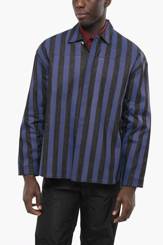 Hidden Closure Awning Striped Denim Overshirt