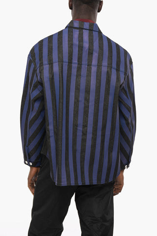 Hidden Closure Awning Striped Denim Overshirt