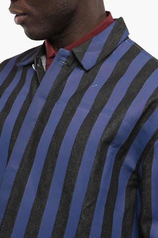 Hidden Closure Awning Striped Denim Overshirt