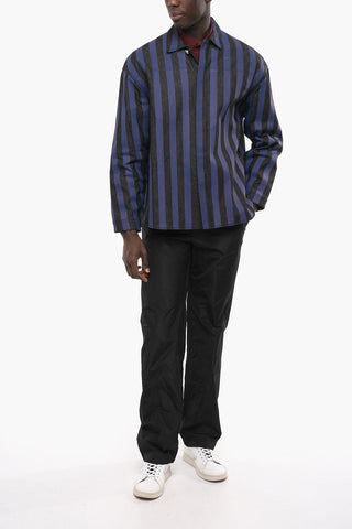 Hidden Closure Awning Striped Denim Overshirt