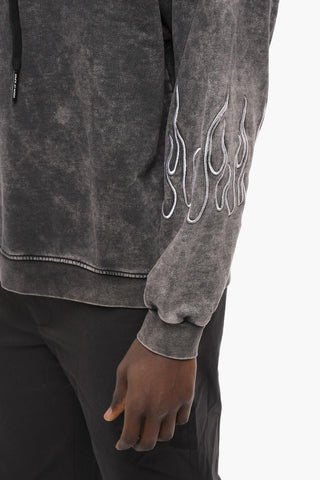 Acid Wash Effect Hoodie with Embroideries