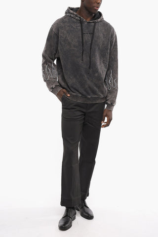 Acid Wash Effect Hoodie with Embroideries