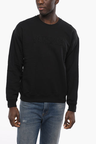 Fleece Cotton Crewneck Sweatshirt in with Embossed Logo