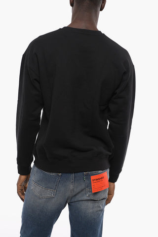 Fleece Cotton Crewneck Sweatshirt in with Embossed Logo