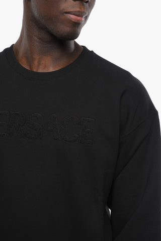 Fleece Cotton Crewneck Sweatshirt in with Embossed Logo