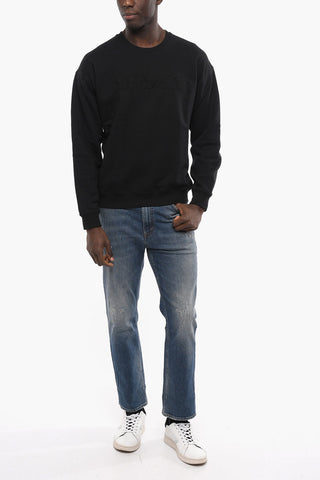 Fleece Cotton Crewneck Sweatshirt in with Embossed Logo