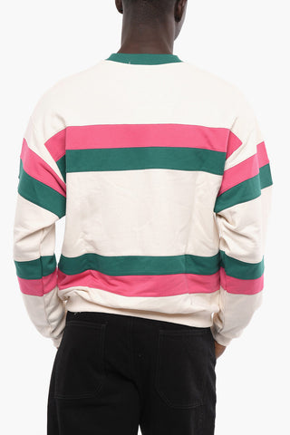 Striped Brushed Cotton Crew-neck Sweatshirt