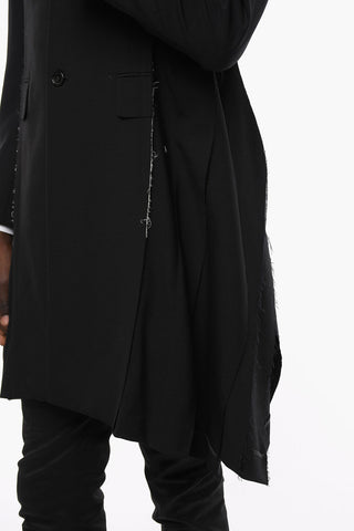 Cappotto Monopetto Destruttutato Con Dettagli Raw Cut