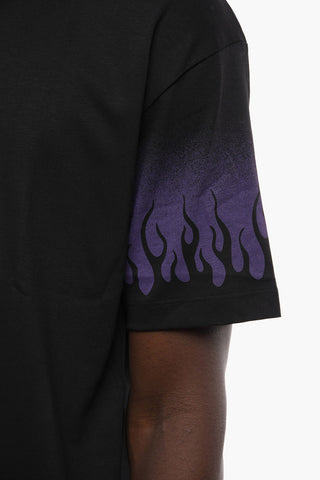 Solid Color Crew-neck T-Shirt with Flames Print