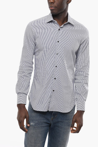 Two-Tone Striped Shirt with Spread Collar