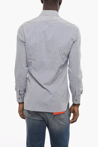 Two-Tone Striped Shirt with Spread Collar
