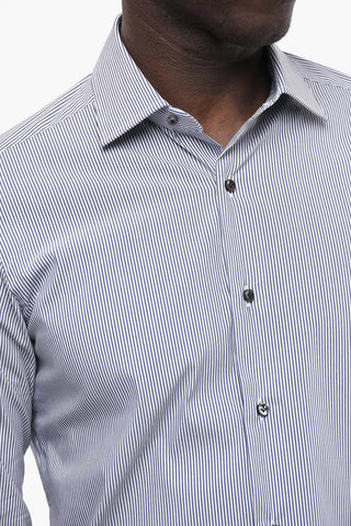 Two-Tone Striped Shirt with Spread Collar