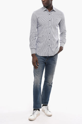 Two-Tone Striped Shirt with Spread Collar