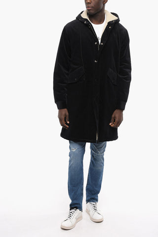 Corduroy Padded Parka with Shearling Lining
