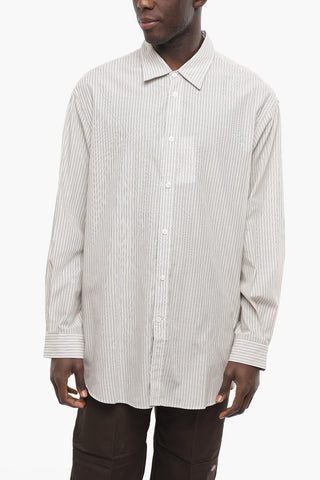 Camicia in Cotone Gessato con Dettaglio Cut-out