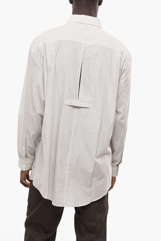 Camicia in Cotone Gessato con Dettaglio Cut-out