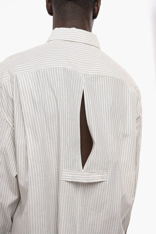 Camicia in Cotone Gessato con Dettaglio Cut-out