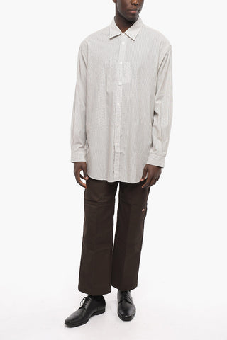 Camicia in Cotone Gessato con Dettaglio Cut-out
