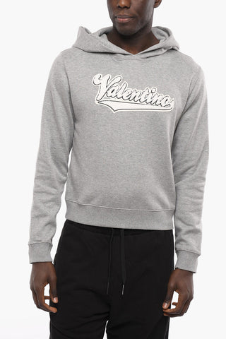 Felpa Hoodie in Cotone con Patch in Spugna