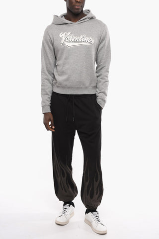 Felpa Hoodie in Cotone con Patch in Spugna