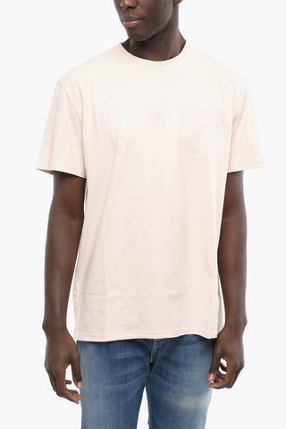 Crew Neck Cotton T-Shirt with Ton sur Ton Print