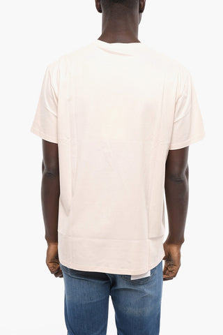Crew Neck Cotton T-Shirt with Ton sur Ton Print