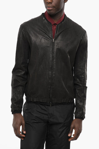 Creased Effect Lambskin Jacket with Zip Closure