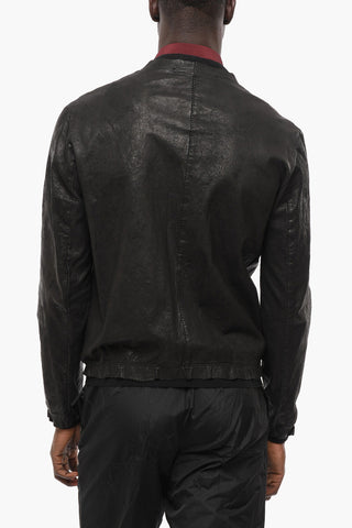 Creased Effect Lambskin Jacket with Zip Closure