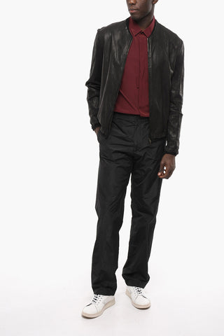 Creased Effect Lambskin Jacket with Zip Closure
