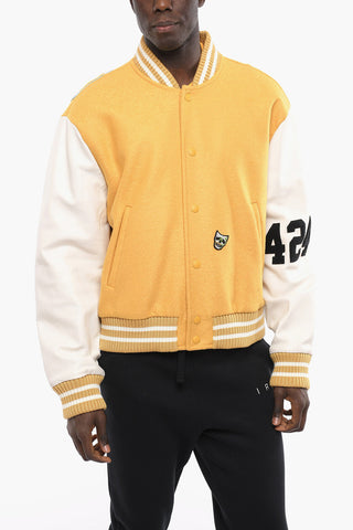 Bomber in Lana Vergine con Maniche in Pelle