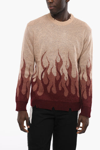 Jacquard Mohair Blend FLAMES Crew Neck Pullover