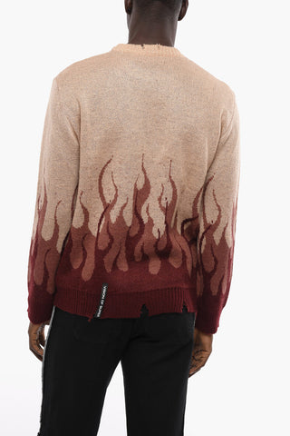 Jacquard Mohair Blend FLAMES Crew Neck Pullover
