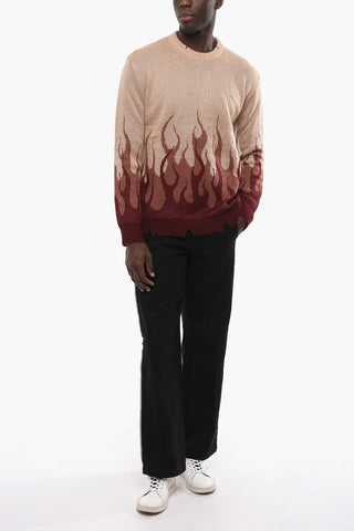 Jacquard Mohair Blend FLAMES Crew Neck Pullover