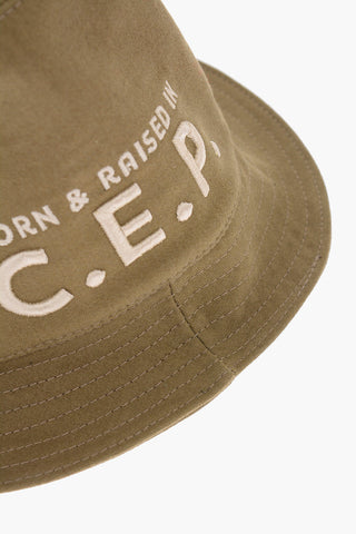 Cappello Bucket in Gabardina di Cotone con Ricamo