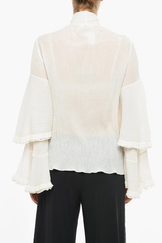 Tie Neck Ruffle Sleeved Shirt with Side Buttoning