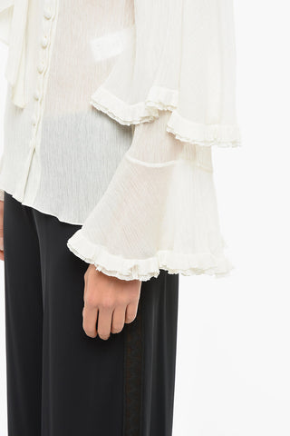 Tie Neck Ruffle Sleeved Shirt with Side Buttoning