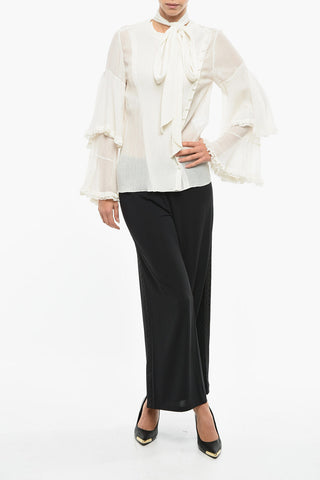 Tie Neck Ruffle Sleeved Shirt with Side Buttoning
