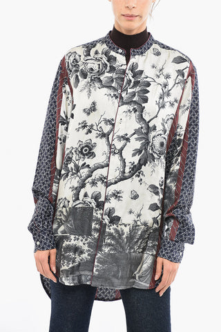 Floral Patterned Asymmetrical Silk ALOE Shirt