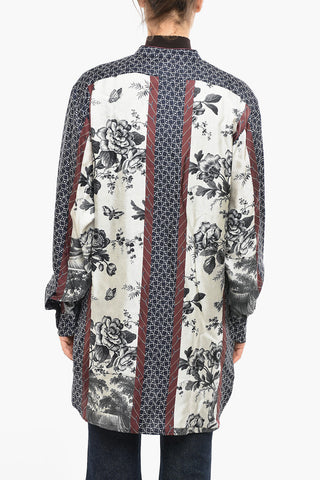 Floral Patterned Asymmetrical Silk ALOE Shirt