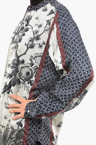 Floral Patterned Asymmetrical Silk ALOE Shirt