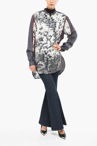 Floral Patterned Asymmetrical Silk ALOE Shirt
