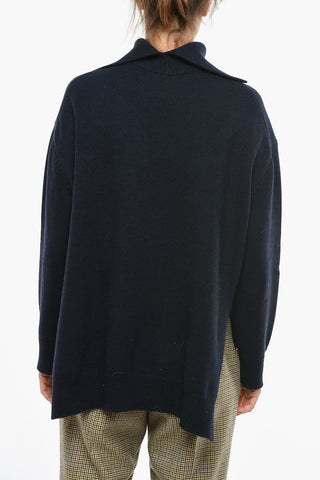 Asymmetric Lenght High-neck Pullover with Side Slits